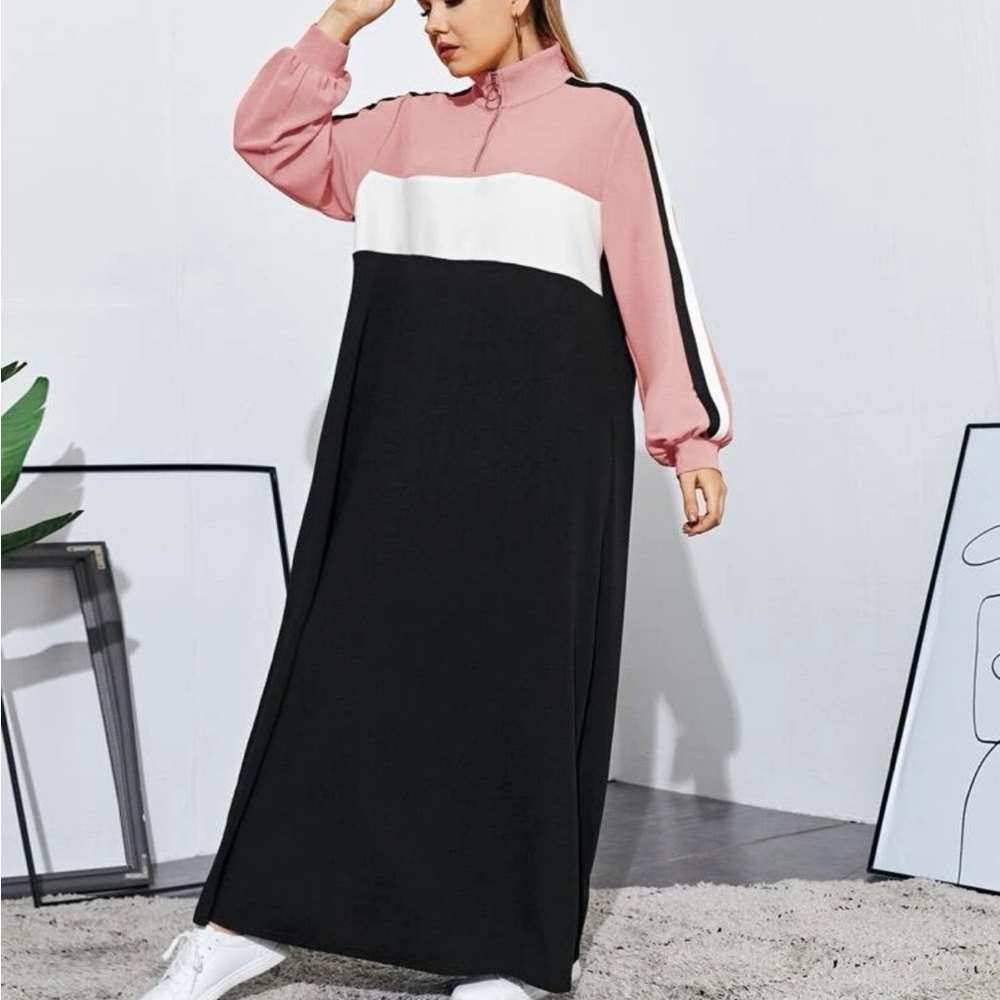 Plus Size Color Block Stripe Long Cuff Sleeve Maxi Dress - Picture 10 of 11